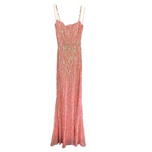 Windsor Gown Women Peach Sequin Damask Mermaid Formal Prom Dress SIZE L